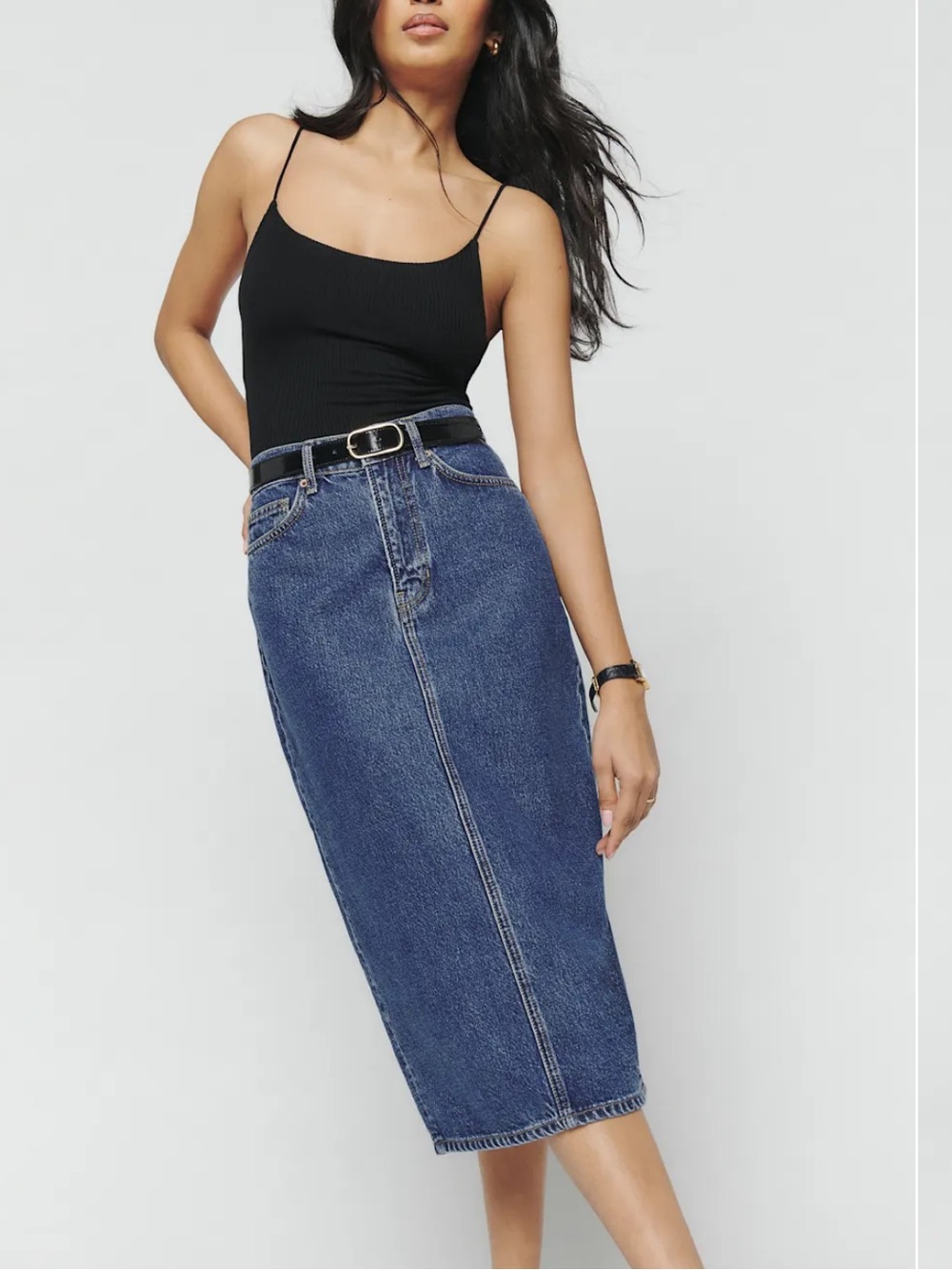 Reformation Jeans Jayde High Rise Denim Midi Skirt 24